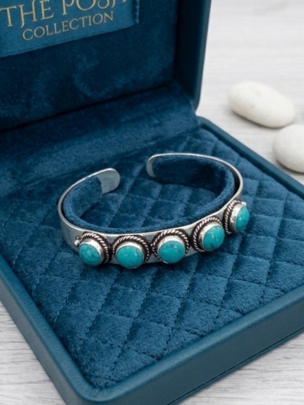 ✨ Sterling Silver Kingman Turquoise 5 stone Cuff Bracelet Brand New!